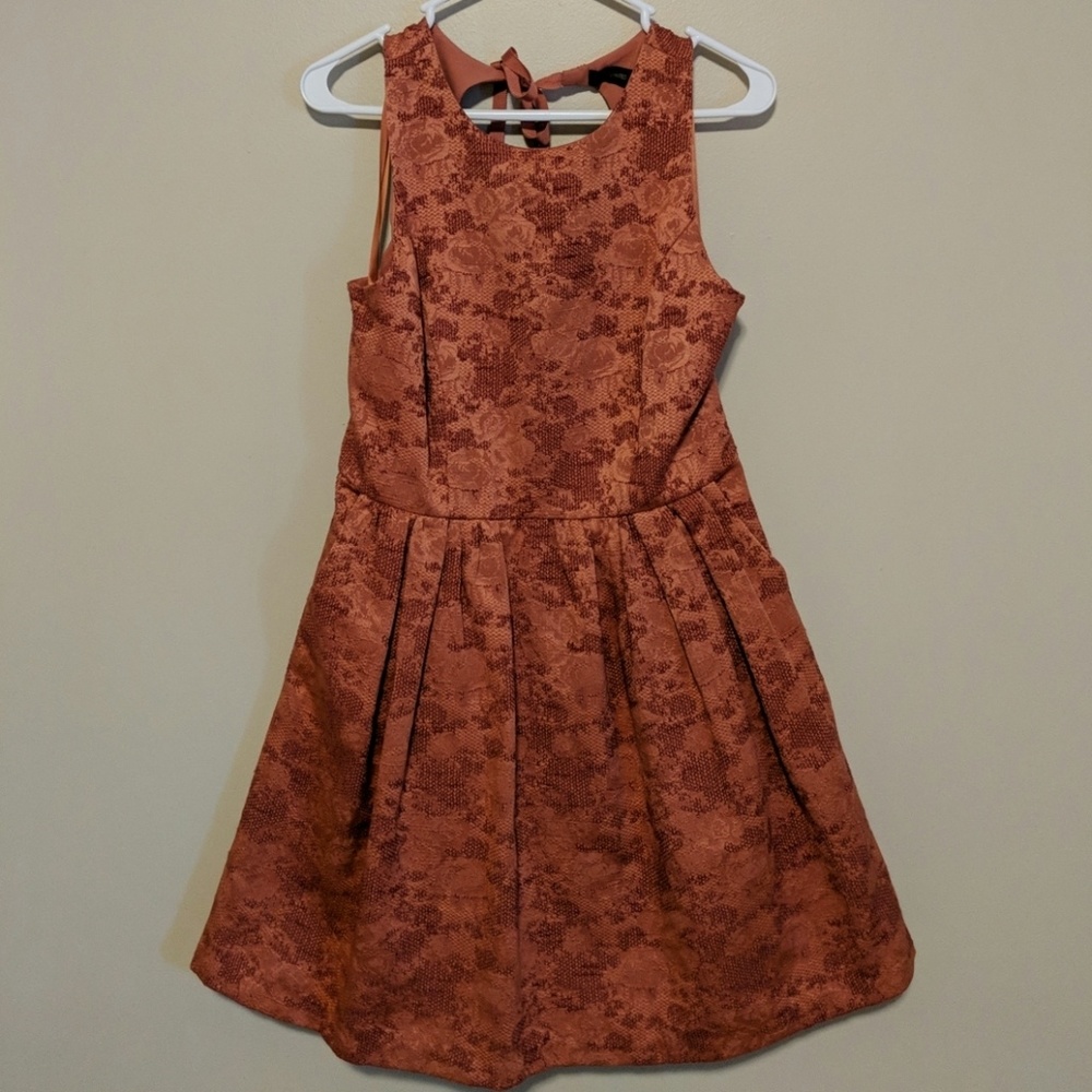 Coral dress with abstract rose print